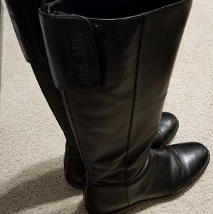 Auth Prada black knee high leather boots 41